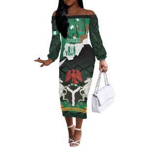 Nigeria Independence Day Off The Shoulder Long Sleeve Dress Happy 64 Years Of Anniversary African Pattern