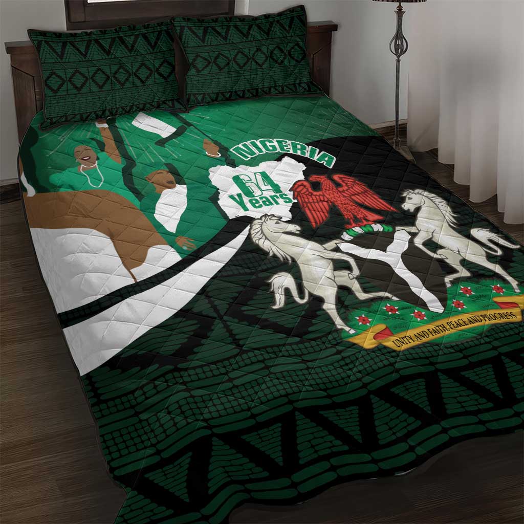 Nigeria Independence Day Quilt Bed Set Happy 64 Years Of Anniversary African Pattern