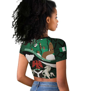 Nigeria Independence Day Raglan Cropped T shirt Happy 64 Years Of Anniversary African Pattern