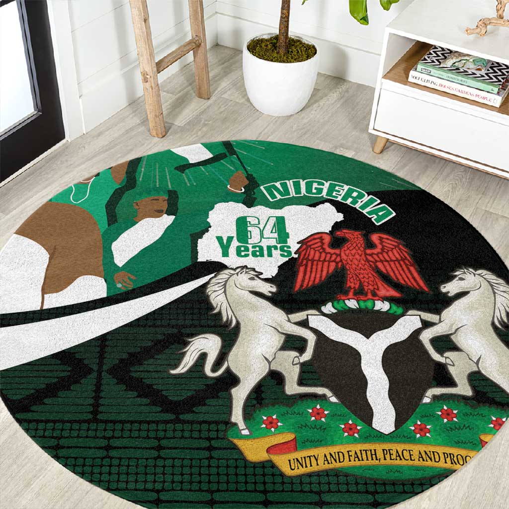 Nigeria Independence Day Round Carpet Happy 64 Years Of Anniversary African Pattern