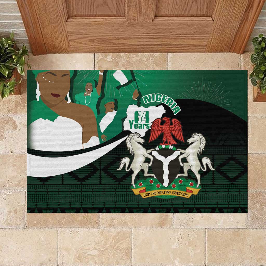 Nigeria Independence Day Rubber Doormat Happy 64 Years Of Anniversary African Pattern