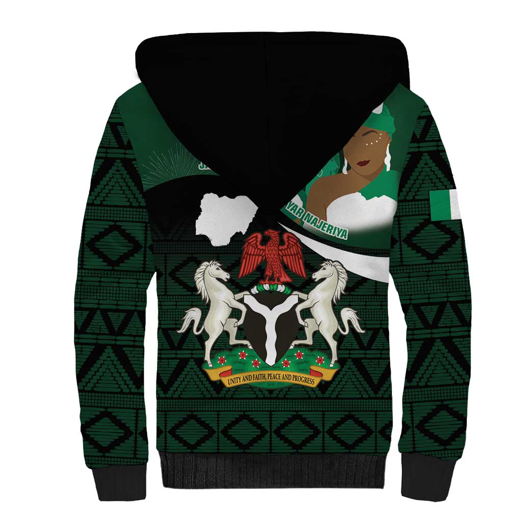 Nigeria Independence Day Sherpa Hoodie Happy 64 Years Of Anniversary African Pattern