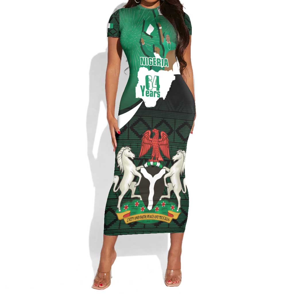 Nigeria Independence Day Short Sleeve Bodycon Dress Happy 64 Years Of Anniversary African Pattern