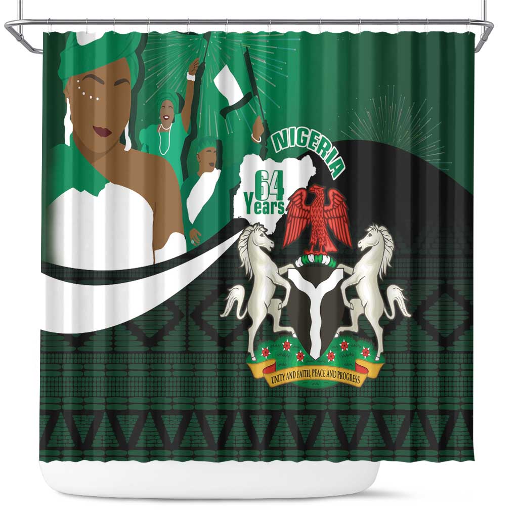 Nigeria Independence Day Shower Curtain Happy 64 Years Of Anniversary African Pattern