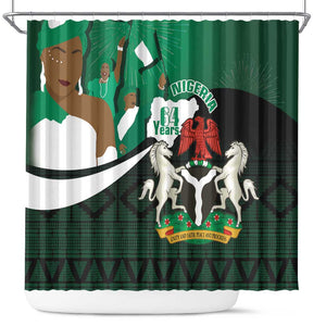 Nigeria Independence Day Shower Curtain Happy 64 Years Of Anniversary African Pattern