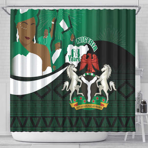 Nigeria Independence Day Shower Curtain Happy 64 Years Of Anniversary African Pattern