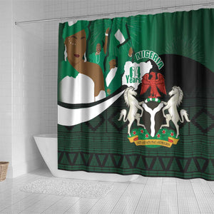 Nigeria Independence Day Shower Curtain Happy 64 Years Of Anniversary African Pattern