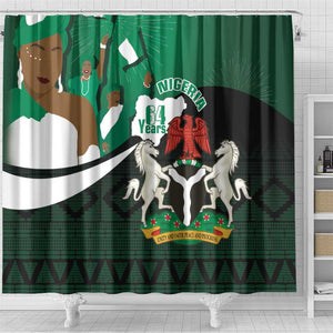 Nigeria Independence Day Shower Curtain Happy 64 Years Of Anniversary African Pattern