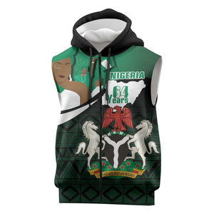 Nigeria Independence Day Sleeveless Zip Hoodie Happy 64 Years Of Anniversary African Pattern - African Pride