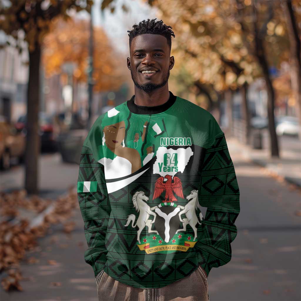 Nigeria Independence Day Sweatshirt Happy 64 Years Of Anniversary African Pattern