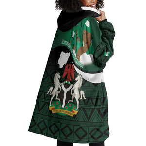 Nigeria Independence Day Wearable Blanket Hoodie Happy 64 Years Of Anniversary African Pattern