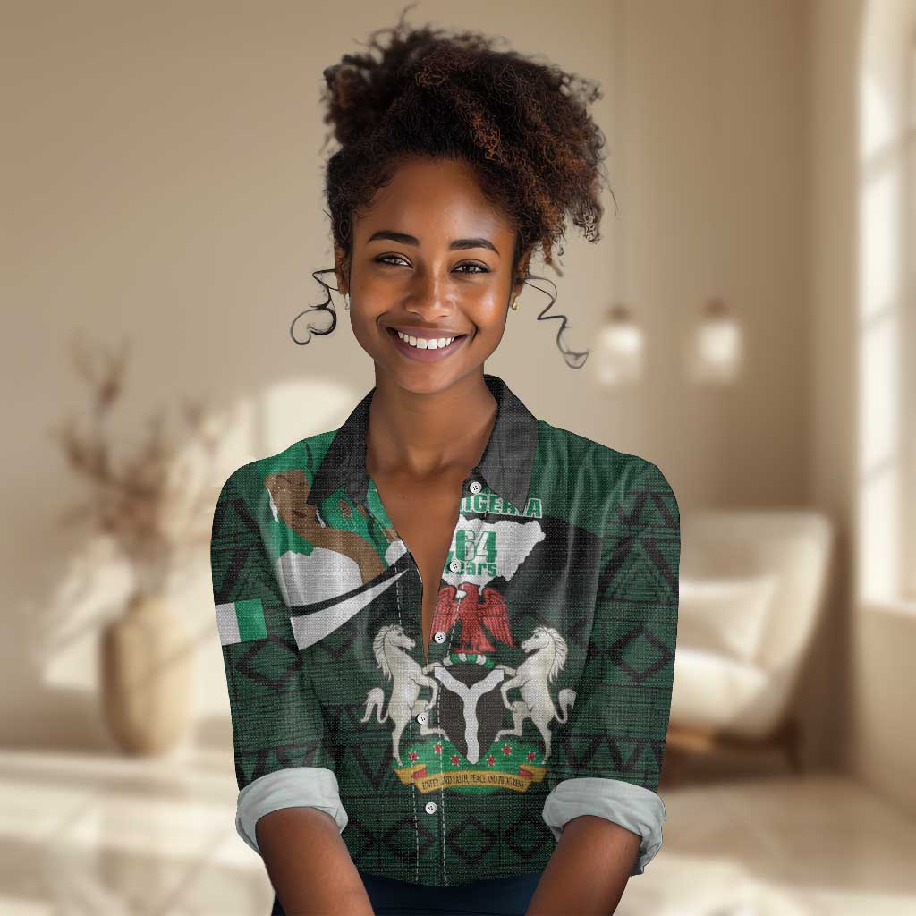 Nigeria Independence Day Women Casual Shirt Happy 64 Years Of Anniversary African Pattern