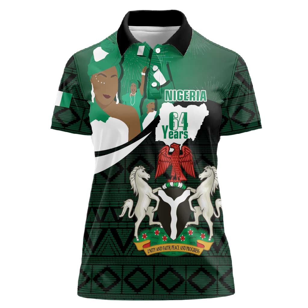 Nigeria Independence Day Women Polo Shirt Happy 64 Years Of Anniversary African Pattern