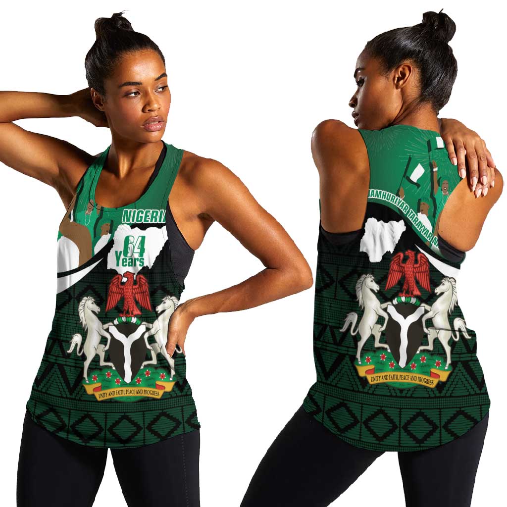 Nigeria Independence Day Women Racerback Tank Happy 64 Years Of Anniversary African Pattern