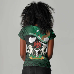 Nigeria Independence Day Women V-Neck T-Shirt Happy 64 Years Of Anniversary African Pattern