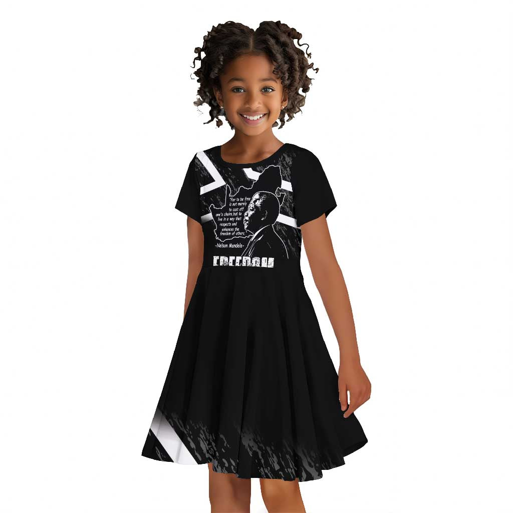South Africa Freedom Day Kid Short Sleeve Dress Nelson Mandela With Map