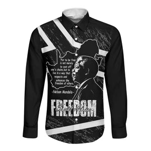 South Africa Freedom Day Long Sleeve Button Shirt Nelson Mandela With Map