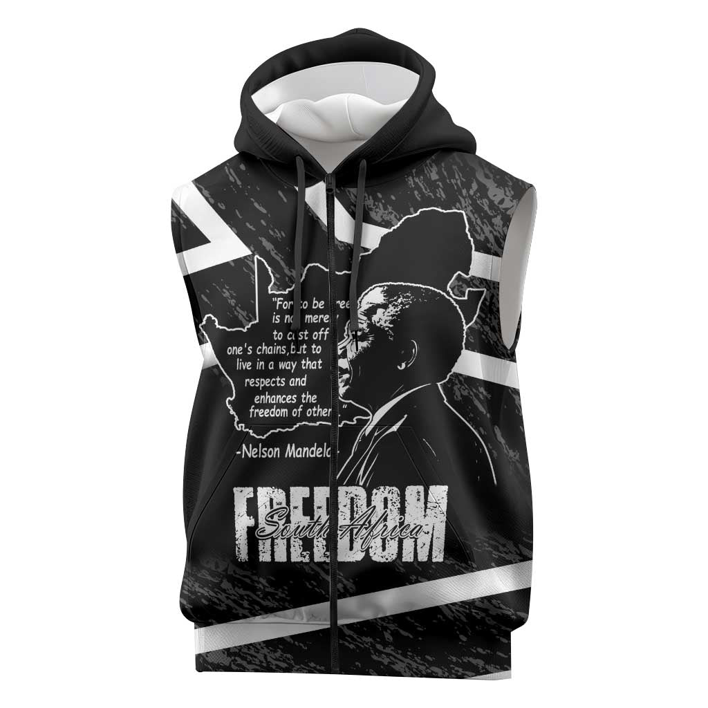 South Africa Freedom Day Sleeveless Zip Hoodie Nelson Mandela With Map - African Pride