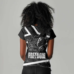 South Africa Freedom Day Women V-Neck T-Shirt Nelson Mandela With Map