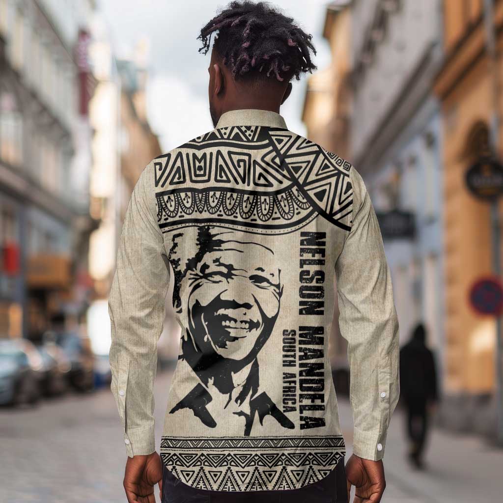 South Africa Nelson Mandela - Father Of Nation Long Sleeve Button Shirt Vintage African Pattern