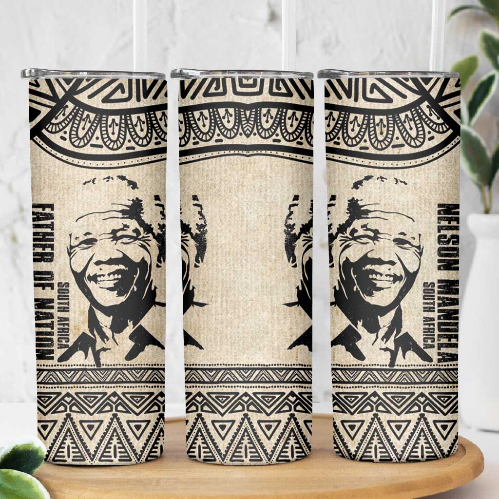 South Africa Nelson Mandela - Father Of Nation Skinny Tumbler Vintage African Pattern
