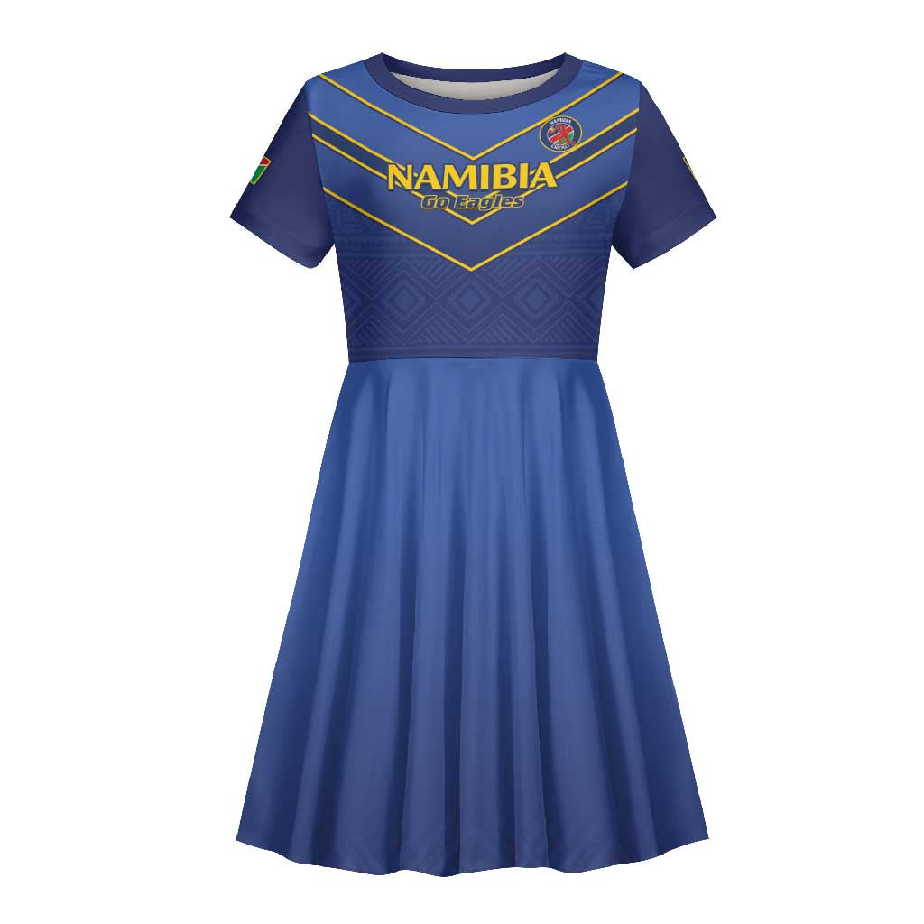 Custom Namibia Cricket Kid Short Sleeve Dress 2024 Go Eagles African Pattern