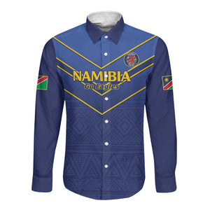 Custom Namibia Cricket Long Sleeve Button Shirt 2024 Go Eagles African Pattern