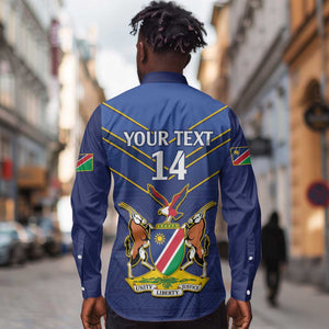 Custom Namibia Cricket Long Sleeve Button Shirt 2024 Go Eagles African Pattern