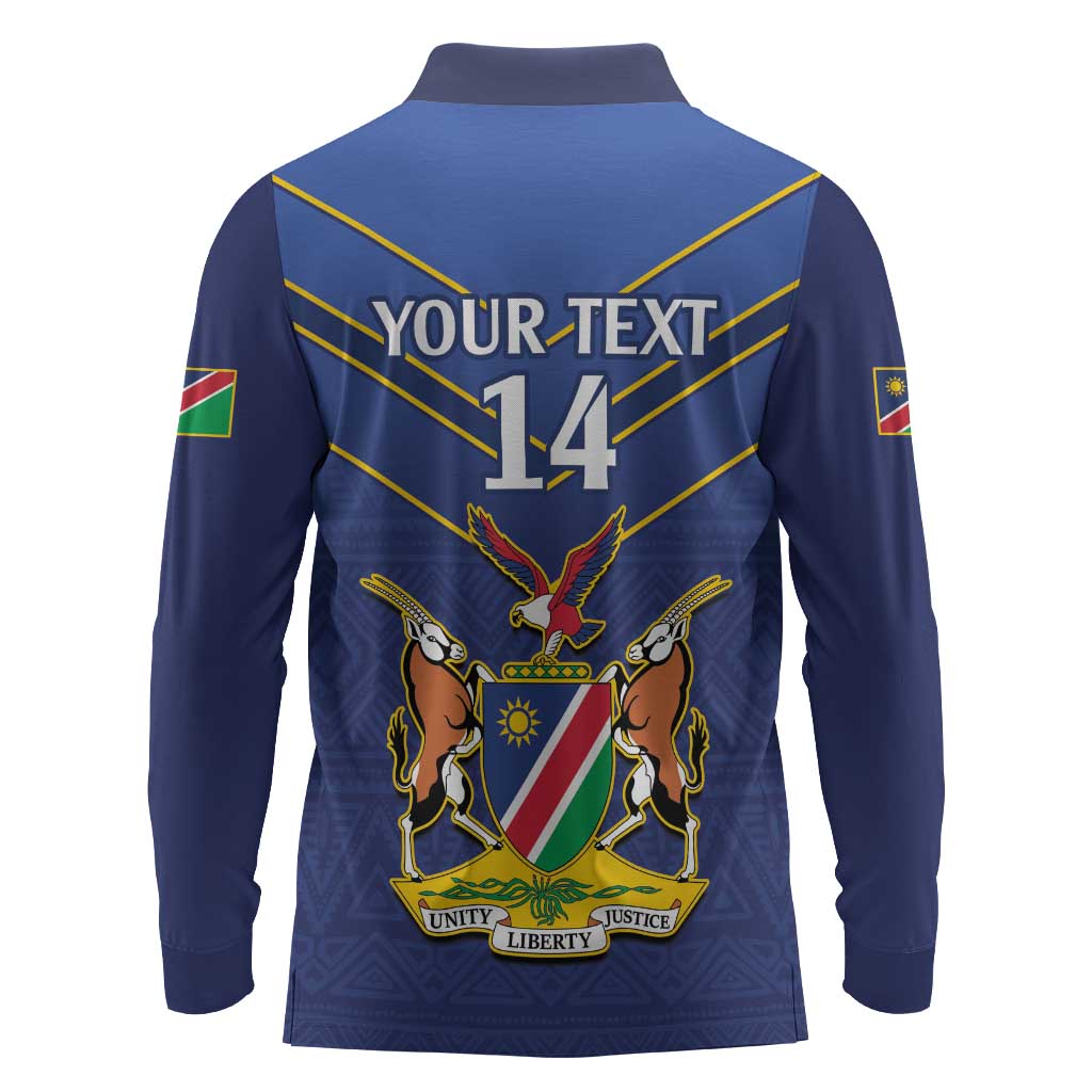 Custom Namibia Cricket Long Sleeve Polo Shirt 2024 Go Eagles African Pattern