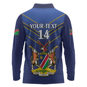 Custom Namibia Cricket Long Sleeve Polo Shirt 2024 Go Eagles African Pattern