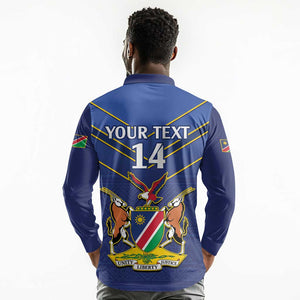 Custom Namibia Cricket Long Sleeve Polo Shirt 2024 Go Eagles African Pattern