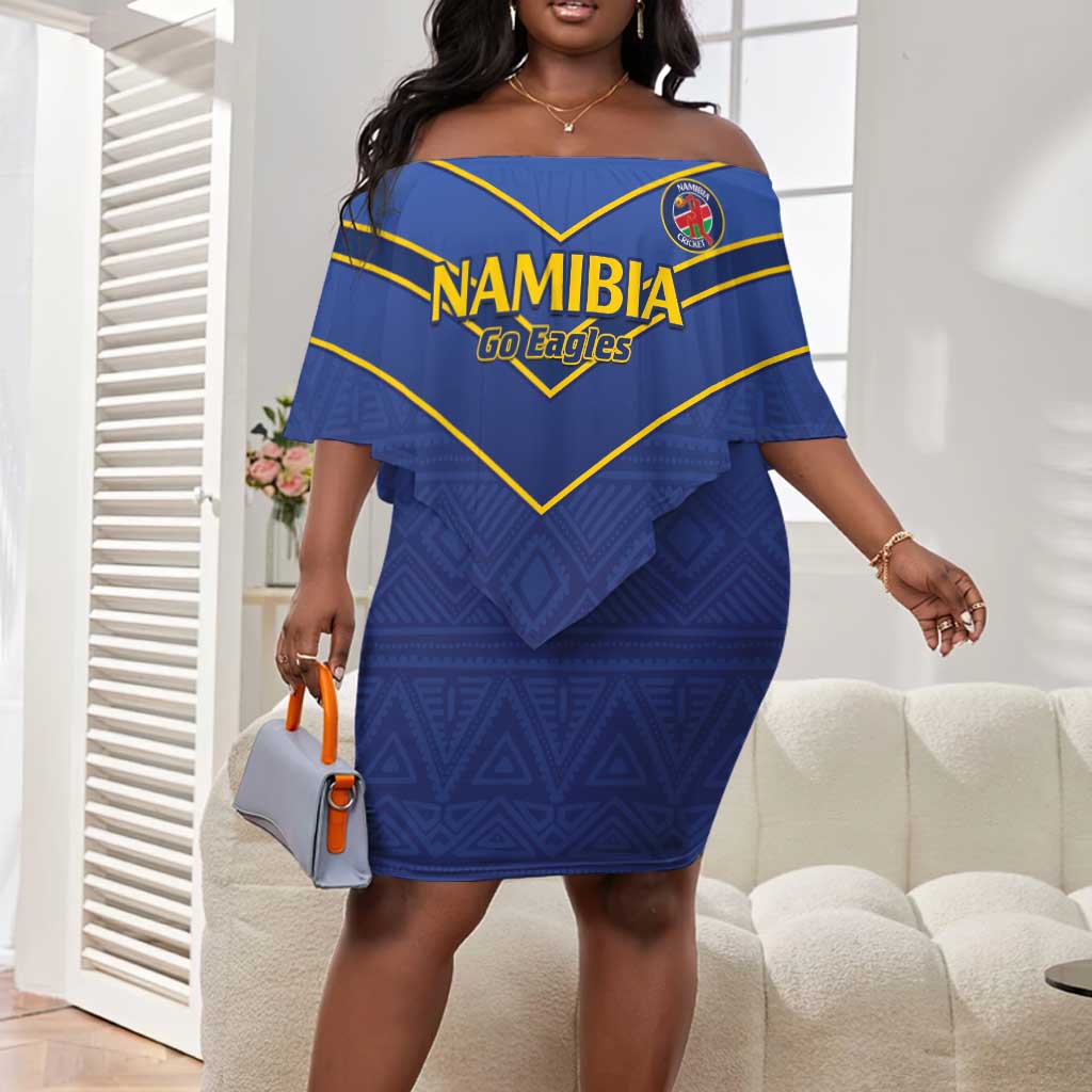 Custom Namibia Cricket Off Shoulder Short Dress 2024 Go Eagles African Pattern LT14