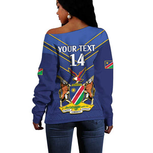 Custom Namibia Cricket Off Shoulder Sweater 2024 Go Eagles African Pattern