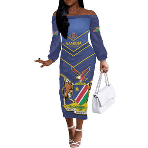 Custom Namibia Cricket Off The Shoulder Long Sleeve Dress 2024 Go Eagles African Pattern