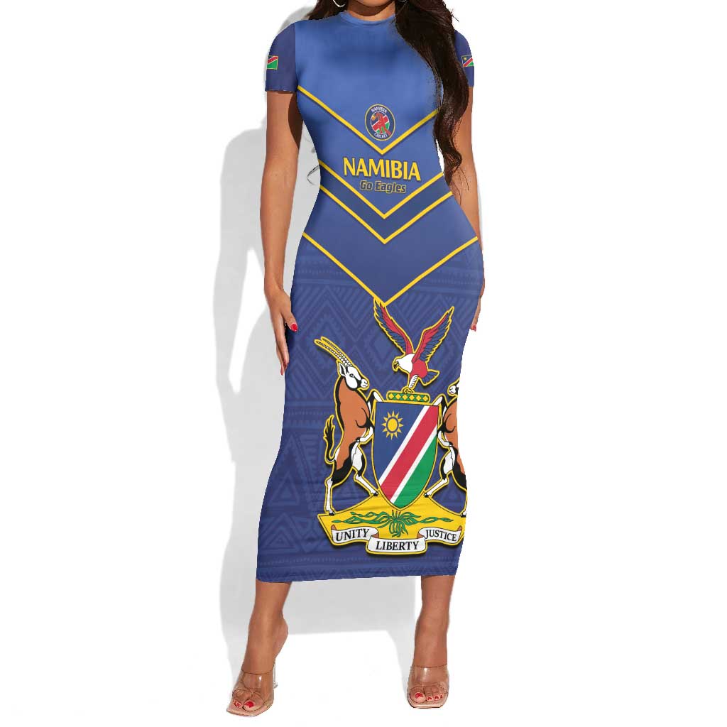 Custom Namibia Cricket Short Sleeve Bodycon Dress 2024 Go Eagles African Pattern