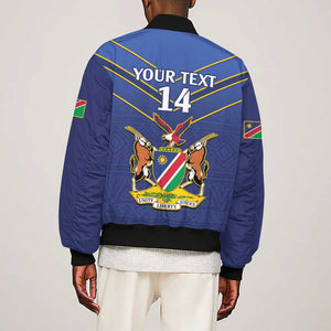 Custom Namibia Cricket Sleeve Zip Bomber Jacket 2024 Go Eagles African Pattern