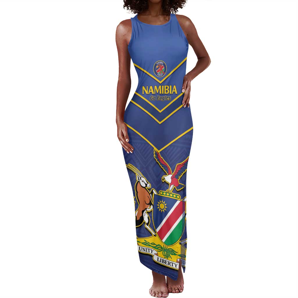 Custom Namibia Cricket Tank Maxi Dress 2024 Go Eagles African Pattern