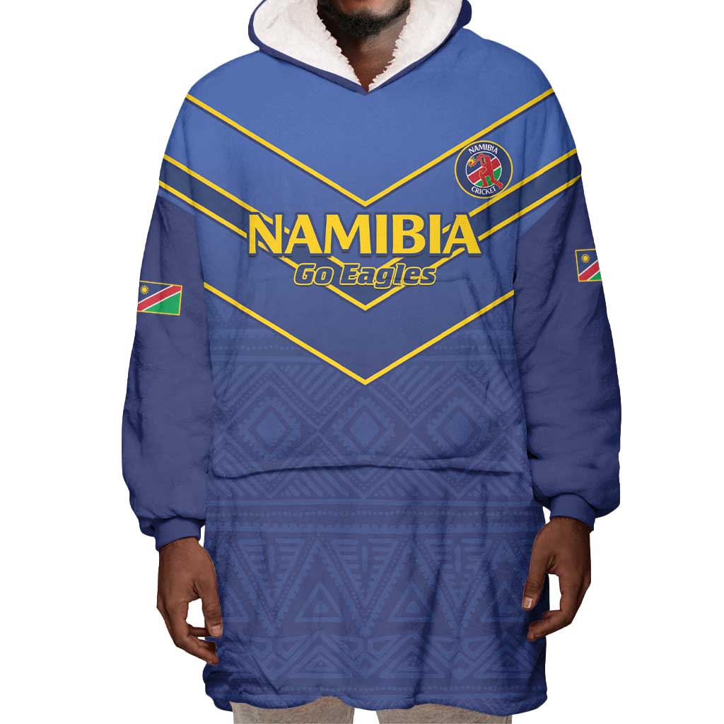 Custom Namibia Cricket Wearable Blanket Hoodie 2024 Go Eagles African Pattern