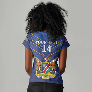 Custom Namibia Cricket Women V-Neck T-Shirt 2024 Go Eagles African Pattern