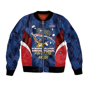 Custom Vozinha Cabo Verde Football Bomber Jacket Tubaroes Azuis Man Of The Match