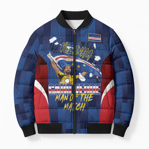 Custom Vozinha Cabo Verde Football Bomber Puffer Jacket Tubaroes Azuis Man Of The Match