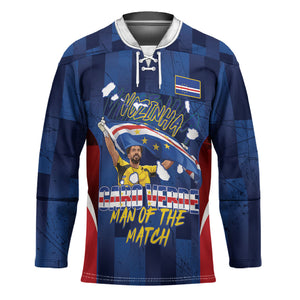 Custom Vozinha Cabo Verde Football Hockey Jersey Tubaroes Azuis Man Of The Match