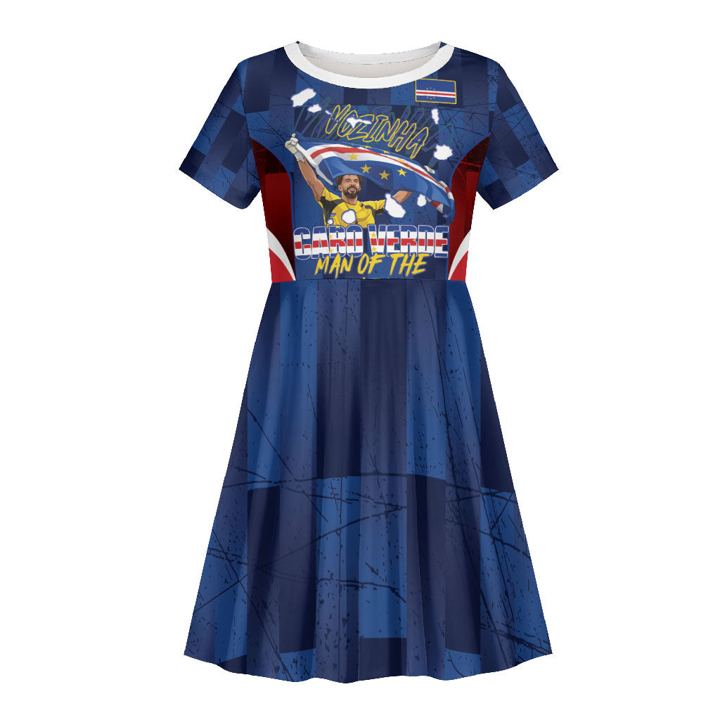 Custom Vozinha Cabo Verde Football Kid Short Sleeve Dress Tubaroes Azuis Man Of The Match
