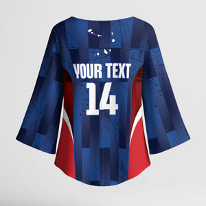 Custom Vozinha Cabo Verde Football Kimono Sleeve Blouse Tubaroes Azuis Man Of The Match