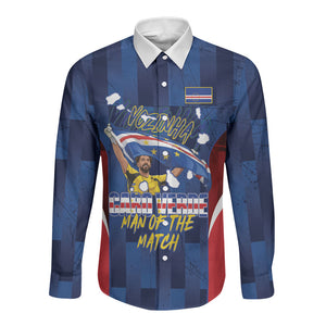 Custom Vozinha Cabo Verde Football Long Sleeve Button Shirt Tubaroes Azuis Man Of The Match