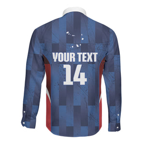 Custom Vozinha Cabo Verde Football Long Sleeve Button Shirt Tubaroes Azuis Man Of The Match
