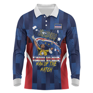 Custom Vozinha Cabo Verde Football Long Sleeve Polo Shirt Tubaroes Azuis Man Of The Match