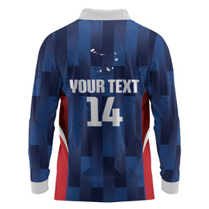Custom Vozinha Cabo Verde Football Long Sleeve Polo Shirt Tubaroes Azuis Man Of The Match
