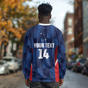 Custom Vozinha Cabo Verde Football Long Sleeve Shirt Tubaroes Azuis Man Of The Match
