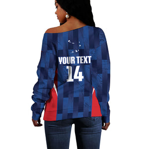 Custom Vozinha Cabo Verde Football Off Shoulder Sweater Tubaroes Azuis Man Of The Match